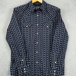 Gibson Pearl Snap Shirt Mens Small Navy‎ Geometric Western Button Up Flap Pocket